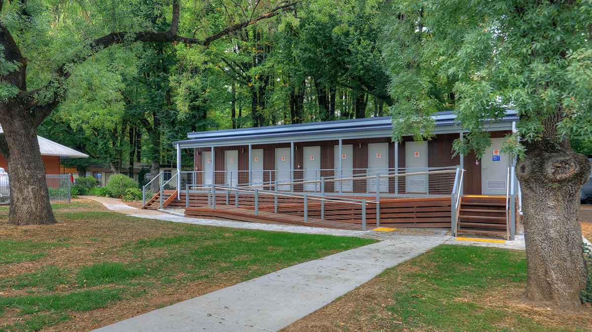 The new unisex amenities block at Myrtleford Holiday Park