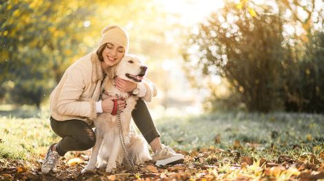 Girl walking her dog at Myrtleford Holiday Park